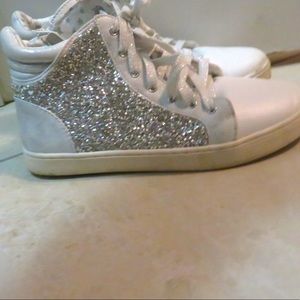 White Sliver Glitter High Top Sneakers size 7